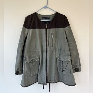 Zara Outdoor Jacket Women's Size L Olive Green Black Full Zip 100% Cotton
